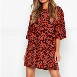 Oversized leopard ribbed shift dress